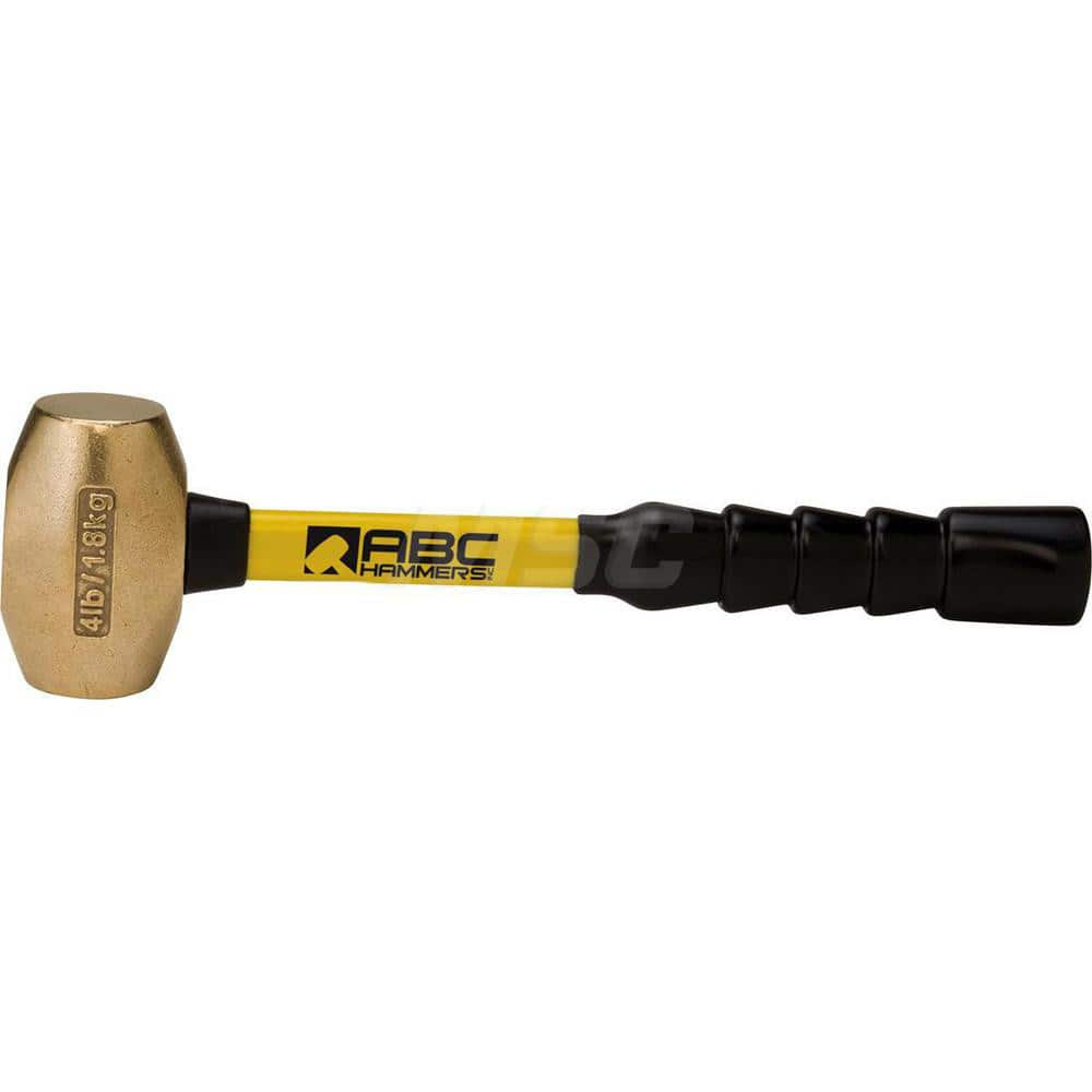 4 lb Brass Striking Hammer, Non-Sparking, Non-Marring 1-3/4 Face Diam, 3-3/4 Head Length, 14 OAL, 12 Fiberglass Handle, Double Faced MPN:ABC4BFB