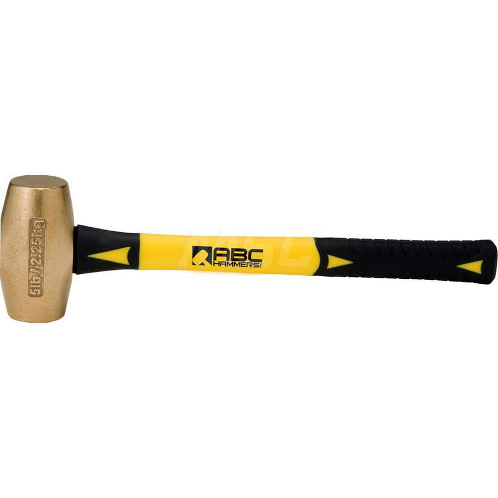 5 lb Brass Striking Hammer, Non-Sparking, Non-Marring 1 7/8 Face Diam, 4-3/4 Head Length, 16 OAL, 14 Fiberglass Handle, Double Faced MPN:ABC5BF