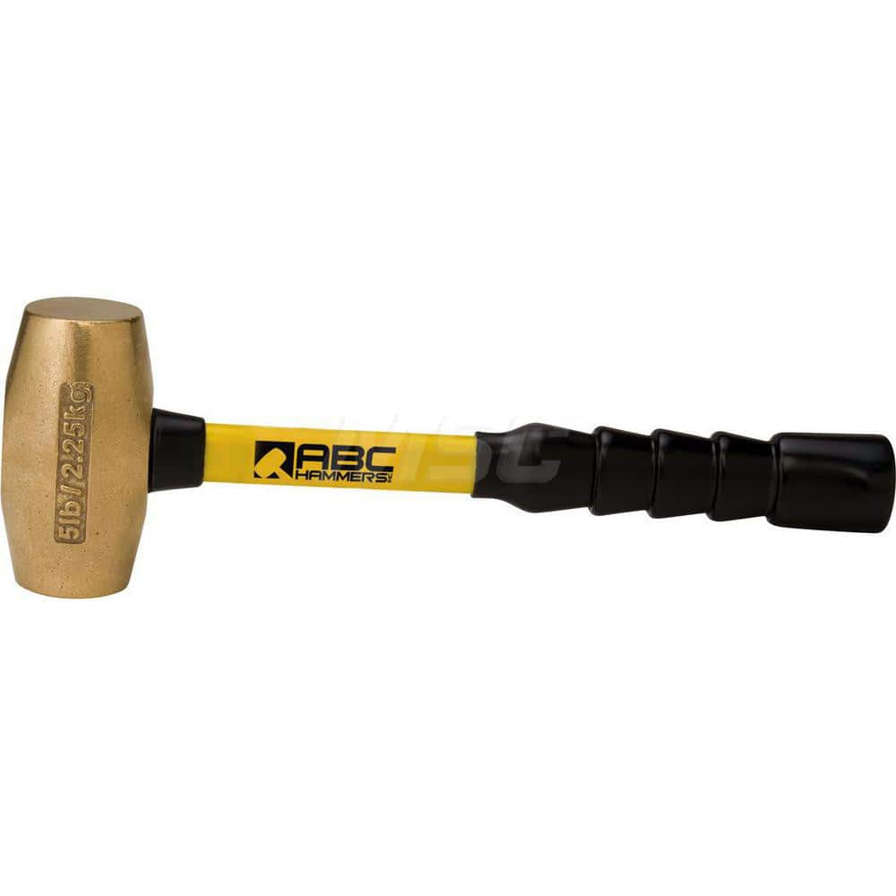 5 lb Brass Striking Hammer, Non-Sparking, Non-Marring 1-7/8 Face Diam, 4-3/4 Head Length, 14 OAL, 12 Fiberglass Handle, Double Faced MPN:ABC5BFB