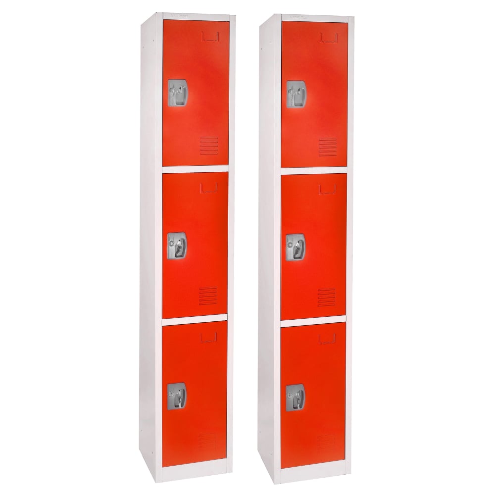 Alpine Large 3-Tier Steel Lockers, 72inH x 12inW x 12inD, Red, Pack Of 2 Lockers MPN:ADI629-203-RED-2PK