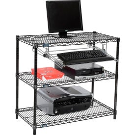 Nexel™ 3-Shelf Black Wire Shelf Printer Stand with Keyboard Tray 36