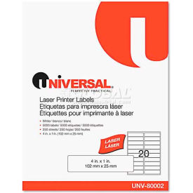 Universal® Laser Printer Permanent Labels 1 x 4 White 5000 Labels UNV80002