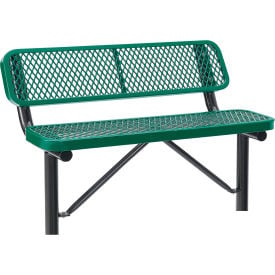 GoVets™ 4' Outdoor Steel Bench w/ Backrest Expanded Metal In Ground Mount Green 743IGN695