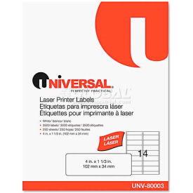 Universal® Laser Printer Permanent Labels 1-1/3 x 4 White 3500 Labels UNV80003