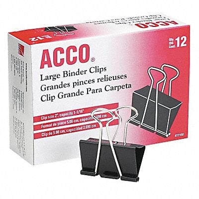 Binder Clip Blk/Slvr Plastic/Steel PK12 MPN:ACC72100