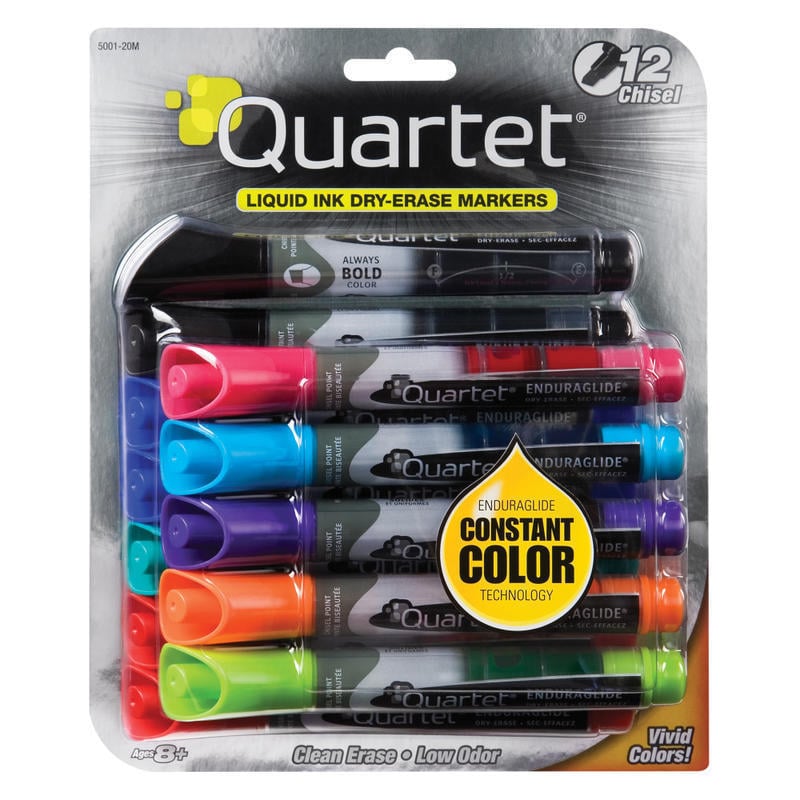 Quartet EnduraGlide Dry-Erase Markers, Chisel-Tip, Assorted Colors, Pack Of 12 (Min Order Qty 4) MPN:5001-20MA