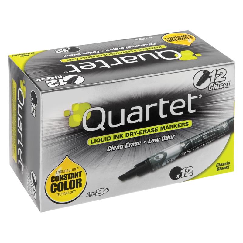 Quartet EnduraGlide Dry-Erase Markers, Chisel, Black, Pack Of 12 (Min Order Qty 2) MPN:5001-2MA