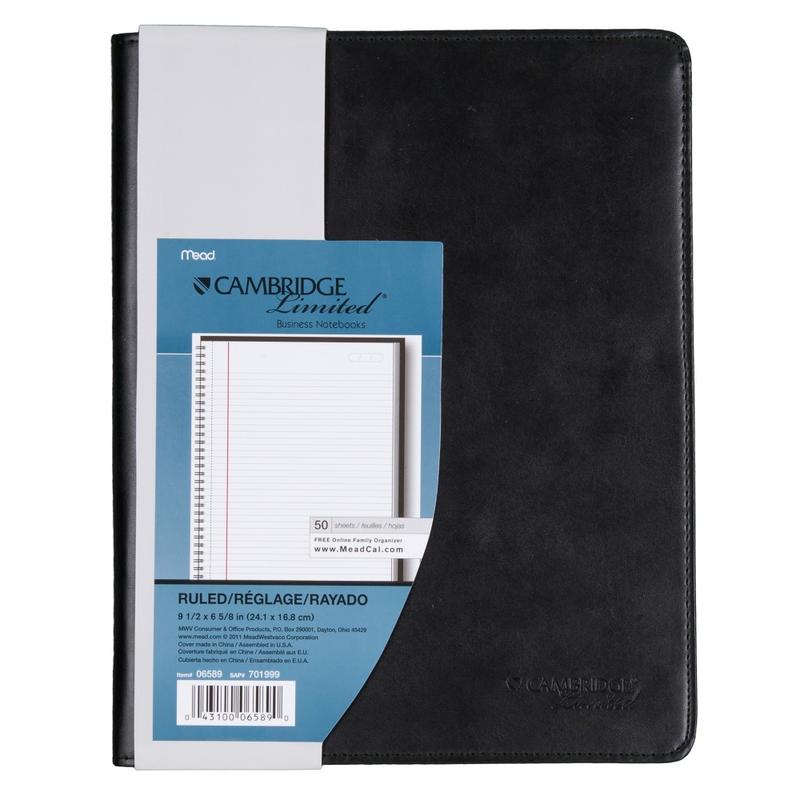 Cambridge Refillable Business Notebook, 6 5/8in x 9 1/2in, 1 Subject, College Ruled, 48 Sheets (96 Pages), Black (Min Order Qty 5) MPN:06589