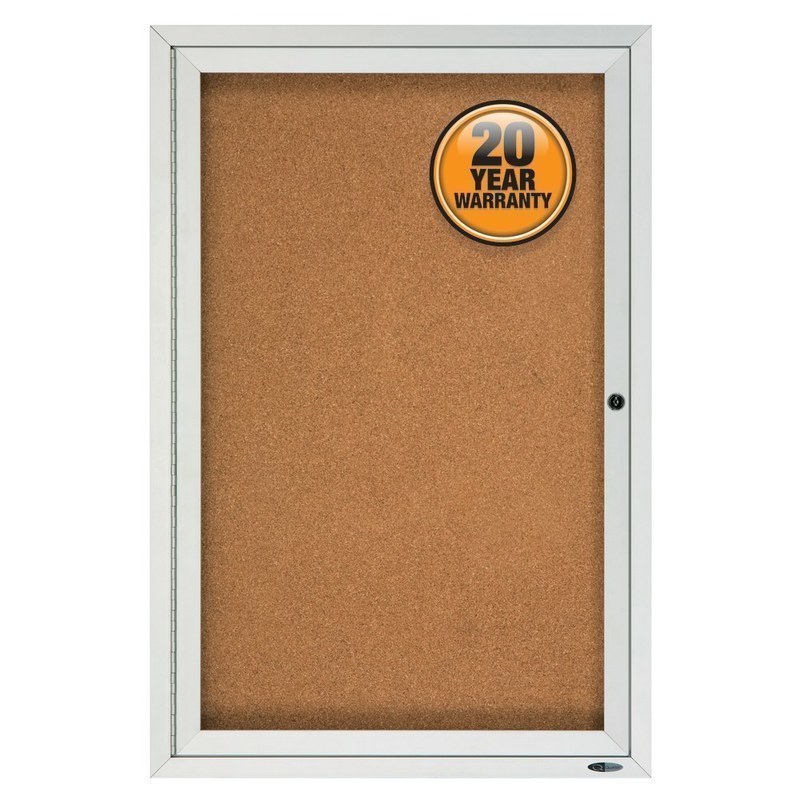 Quartet Enclosed Outdoor 1-Door Bulletin Board, 36in x 24in, Aluminum Frame With Silver Finish MPN:2121