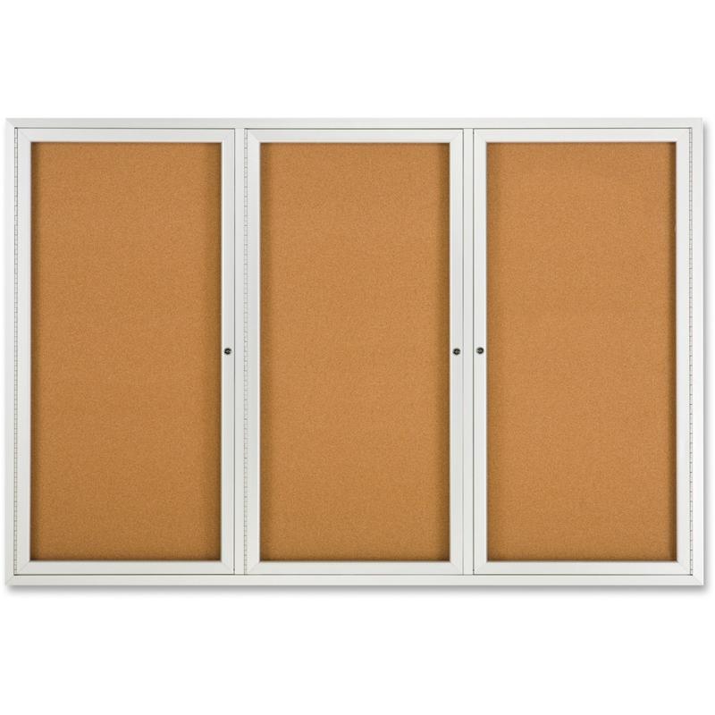 Quartet Fully Enclosed 3-Door Bulletin Board, 72in x 48in, Aluminum Frame With Silver Finish MPN:2367