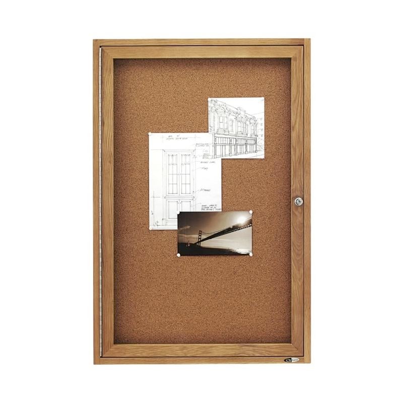 Quartet Enclosed Bulletin Board, 36in x 24in, Wood Frame With Oak Finish MPN:363