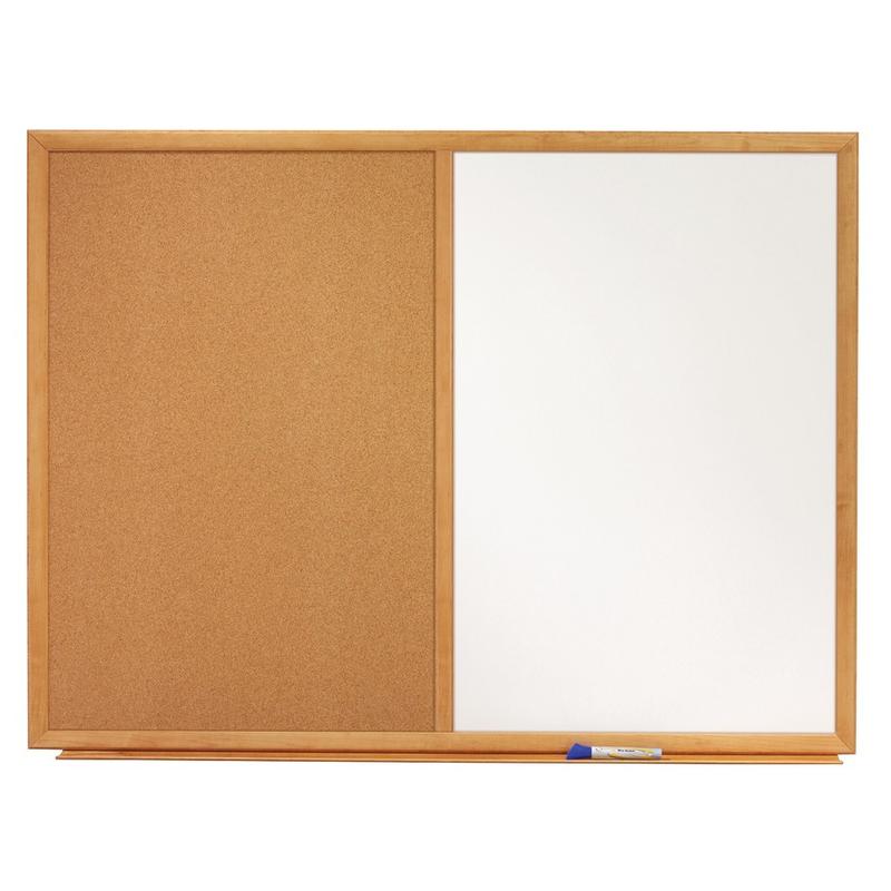 Quartet Non-Magnetic Melamine Dry-Erase/Bulletin Board, 36in x 48in, Oak Wood Frame MPN:S554