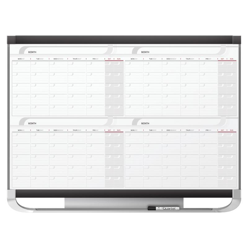 Quartet Prestige 2 Magnetic Four Month Calendar Board, 4ft x 3ft, Total Erase Surface - Monthly - 4 Month - Graphite, White - Steel - Marker Tray, Durable, Ghost Resistant, Stain Resistant, Magnetic, Maintenance Schedule, Mountable - TAA Compliant MPN:4MC