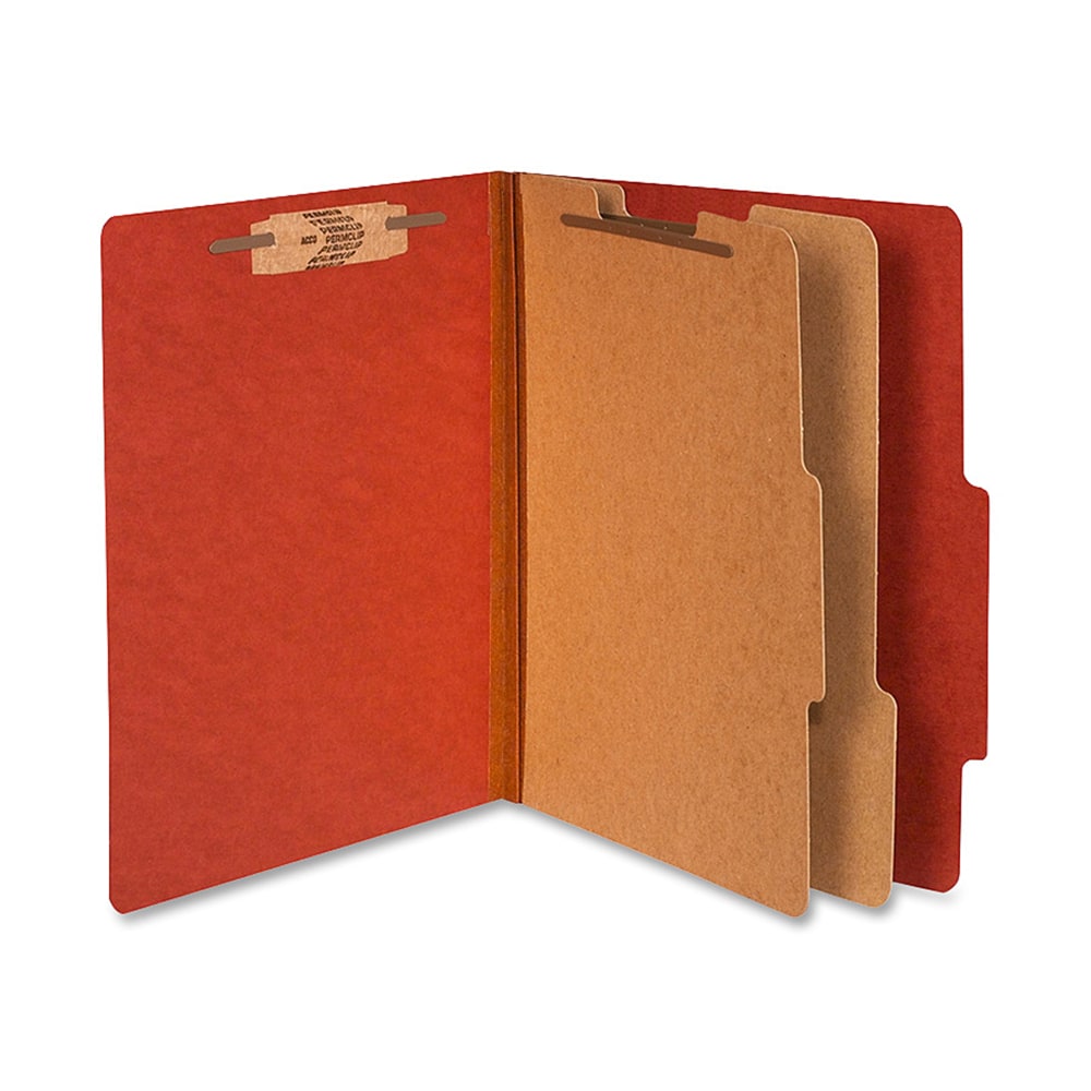 ACCO Durable Pressboard Classification Folders, Letter Size, 3in Expansion, 2 Partitions, 60% Recycled, Earth Red, Box Of 10 MPN:15036