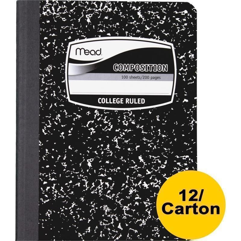 Mead Composition Books, 7.5in x 9.75in, College Ruled, 100 Sheets, Black Marble, Pack Of 12 (Min Order Qty 2) MPN:09932CT