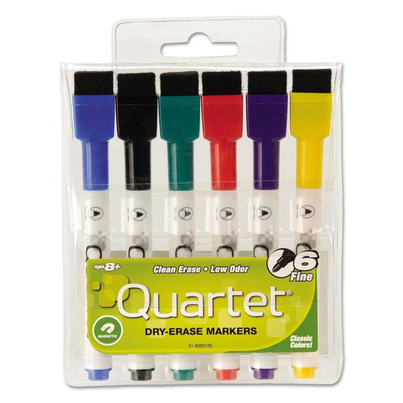 Quartet ReWritables Mini Dry-Erase Markers, Magnetic, Assorted Classic Colors, 6 Pack - Fine Marker Point - Black, Red, Green, Blue, Purple, Yellow - 6 / Set (Min Order Qty 8) MPN:51659312Q