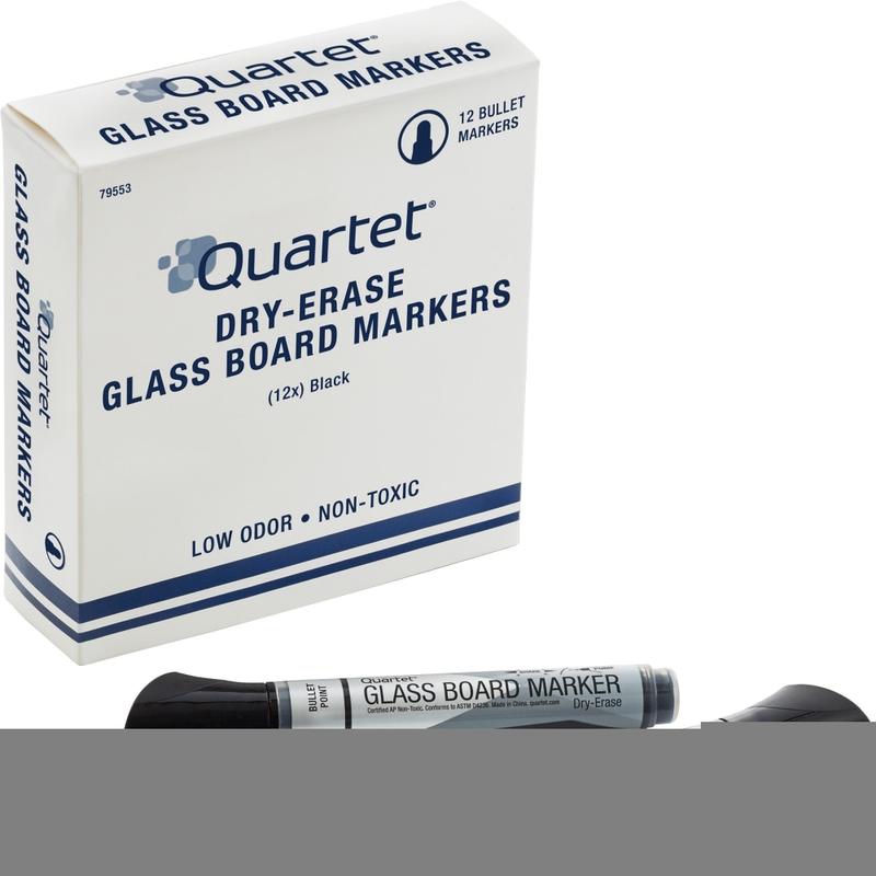 Quartet Premium Glass Board Dry-Erase Markers, Bullet Tip, Black, Pack Of 12 (Min Order Qty 2) MPN:79553