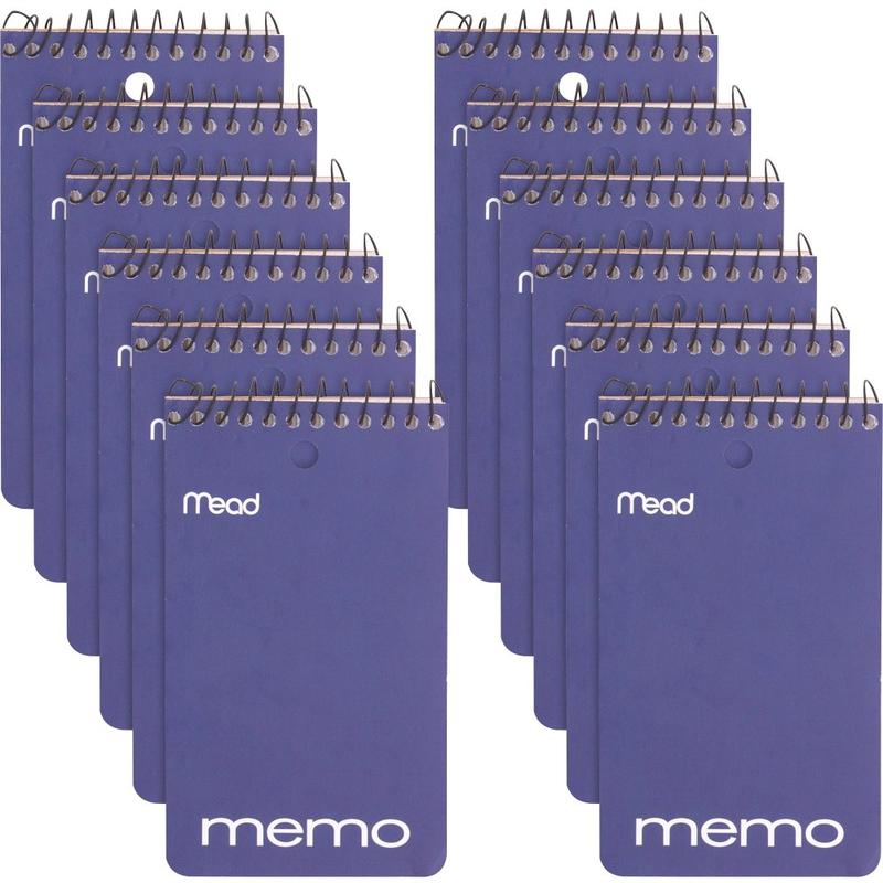 Mead Wirebound Memo Book - 60 Sheets - 120 Pages - Wire Bound - College Ruled - 3in x 5in - White Paper - AssortedCardboard Cover - Stiff-back, Hole-punched - 12 / Pack (Min Order Qty 4) MPN:45354PK