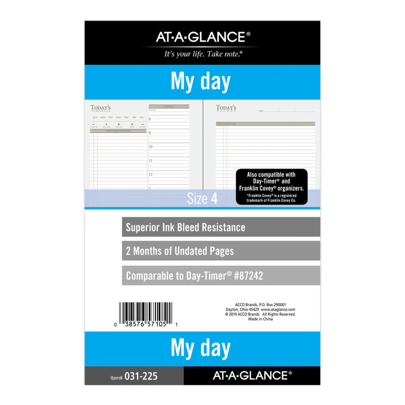 AT-A-GLANCE 2-Month Daily Planner Calendar Refill, 8-1/2in x 5-1/2in, White, Undated, 031-2 (Min Order Qty 9) MPN:031-225