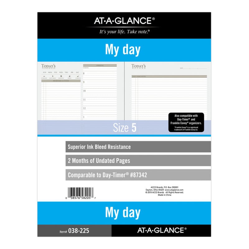 AT-A-GLANCE 2-Month Daily Planner Calendar Refill, 8-1/2in x 11in, White, 038-2 (Min Order Qty 10) MPN:038-225