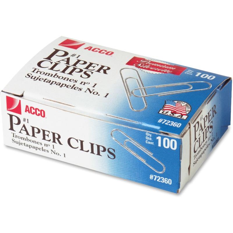 ACCO Premium Paper Clips, Box Of 1000, No. 1, Silver (Min Order Qty 8) MPN:72360