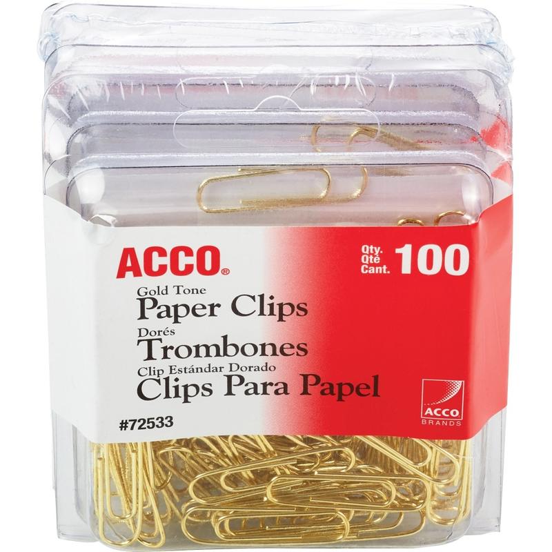 ACCO Paper Clips, 400 Total, No. 2, Gold, 100 Per Box, Pack Of 4 Boxes (Min Order Qty 8) MPN:72554