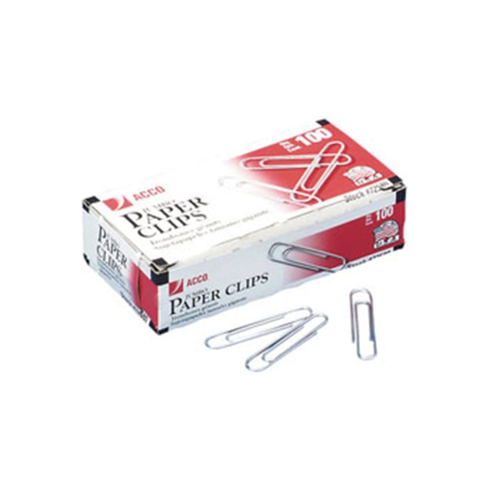 ACCO Paper Clips, Box Of 100, Jumbo, Silver (Min Order Qty 36) MPN:72580EA