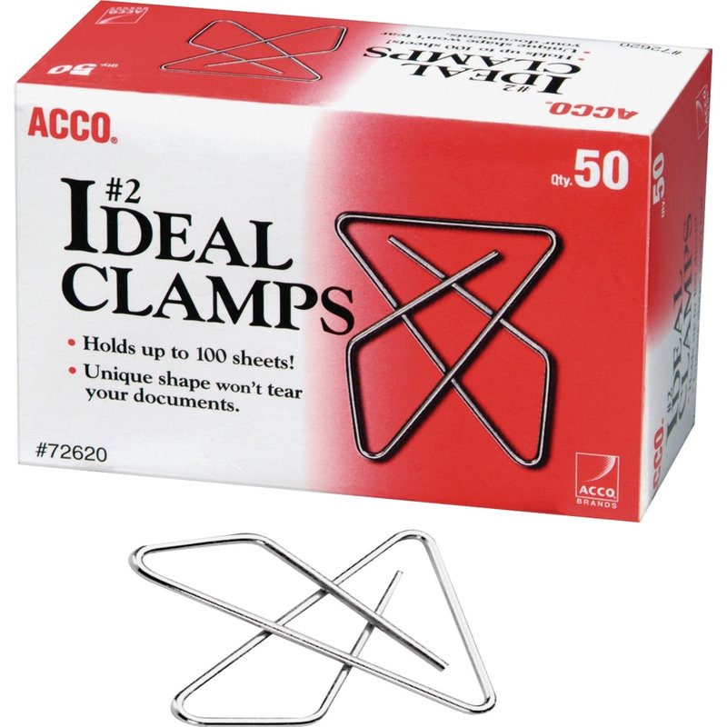 ACCO Ideal Paper Butterfly Clamp, #2 Size (Small), Box Of 50 (Min Order Qty 15) MPN:A7072620