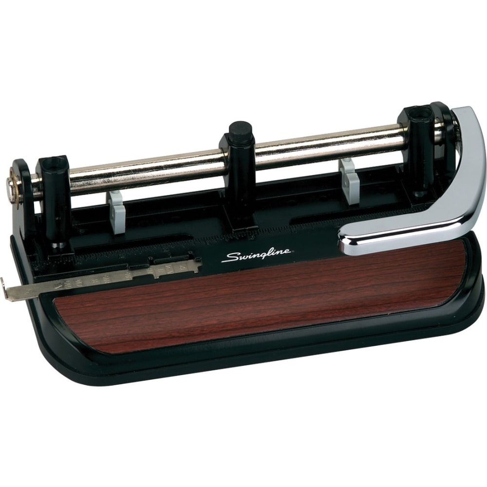 Swingline Heavy Duty Adjustable 3-Hole Punch, Black/Faux Woodgrain MPN:74400