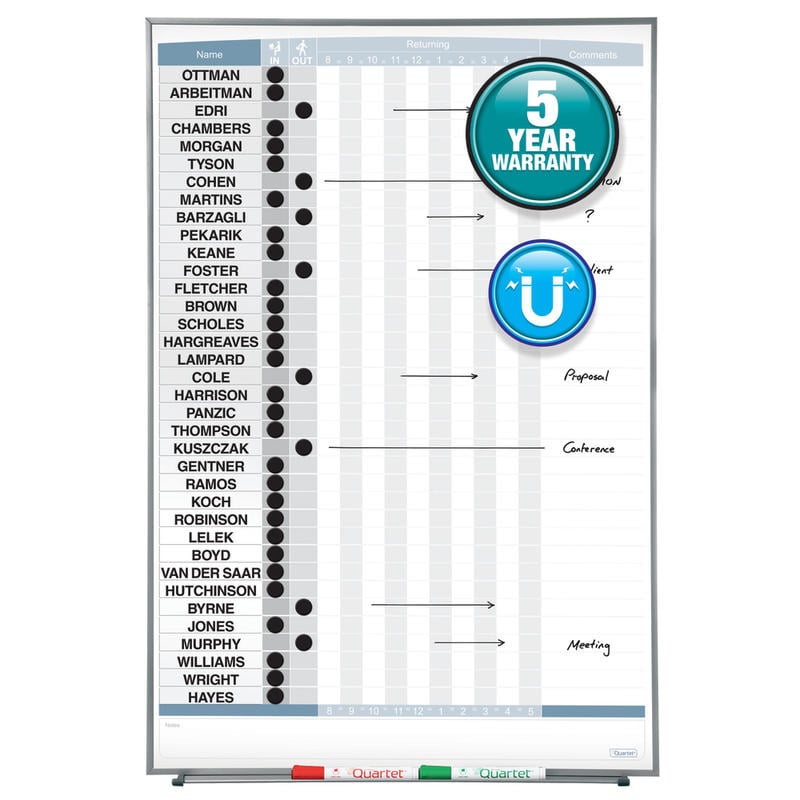 Quartet Matrix In/Out Board, 34in x 23in, Aluminum Frame With Silver Finish MPN:33705