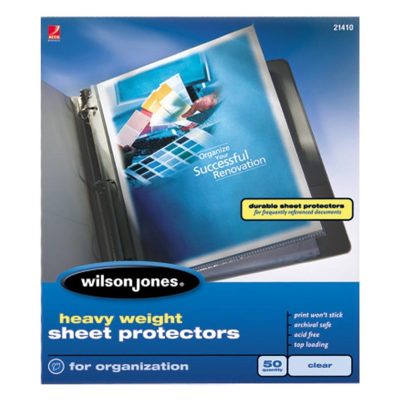 Wilson Jones Top-Loading Sheet Protectors, Heavyweight, Diamond Clear, Box Of 50 (Min Order Qty 4) MPN:21410