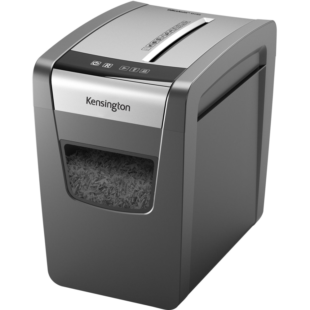 Kensington OfficeAssist Shredder M100S Anti-Jam Cross Cut - Non-continuous Shredder - Cross Cut - 10 Per Pass - for shredding Paper, Paper Clip, Staples - 0.156in x 1.578in Shred Size - P-4 - 6 Minute Run Time - 6 gal Wastebin Capacity MPN:K52076AM