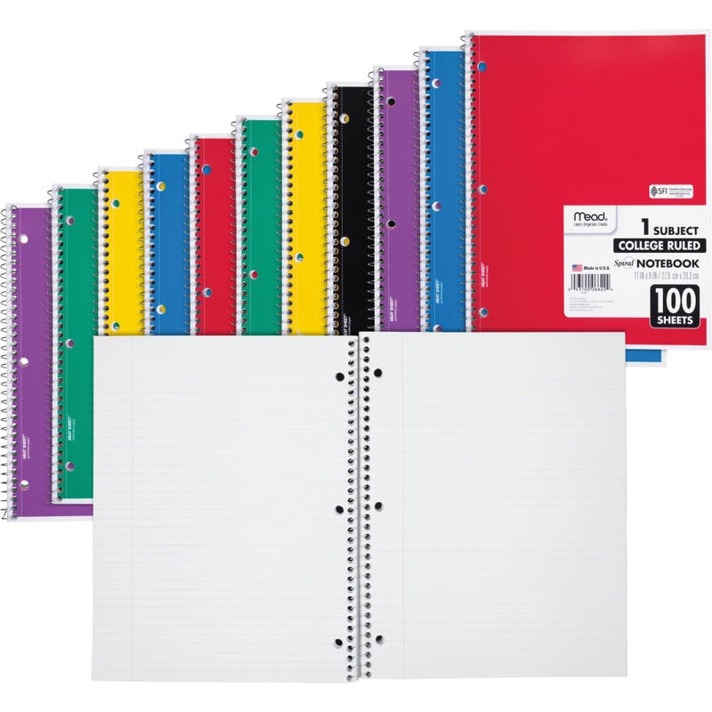 Mead Spiral Notebooks, 1 Subject, College Ruled, 100 Sheets, Assorted, Pack Of 12 (Min Order Qty 2) MPN:06622BD