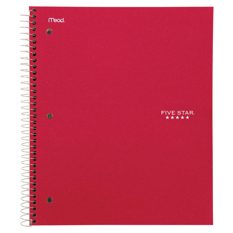 Five Star Wirebound Notebook Plus Study App, 3 Subject, College Ruled, 8 1/2in x 11in, Fire Red (Min Order Qty 6) MPN:72065