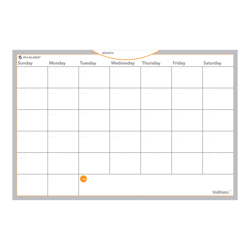 AT-A-GLANCE WallMates Non-Magnetic Dry-Erase Whiteboard Calendar Surface, 12in x 18in, Monthly Undated (Min Order Qty 4) MPN:AW402028