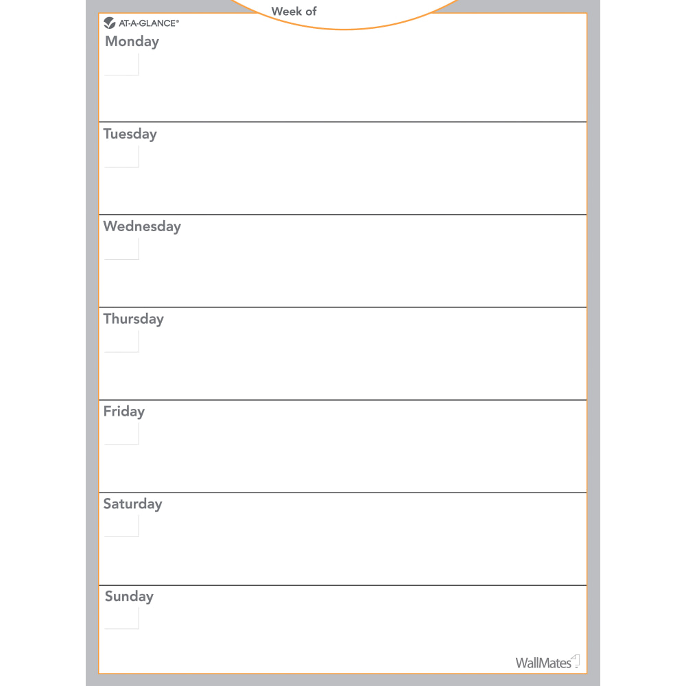 AT-A-GLANCE WallMates Non-Magnetic Dry-Erase Whiteboard Calendar Surface, 24in x 18in, Weekly Undated (Min Order Qty 3) MPN:AW503028