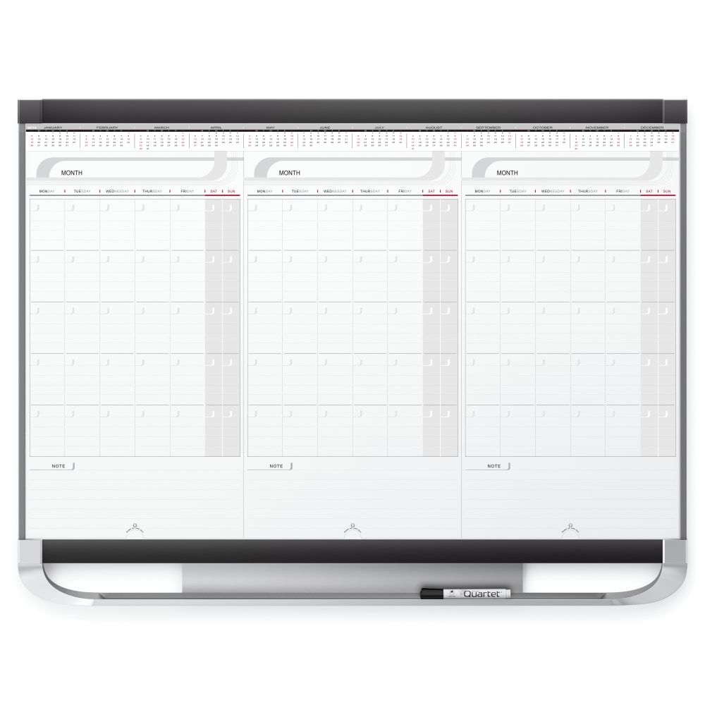 Quartet Prestige 2 Total Erase 3 Month Calendar Dry-Erase Whiteboard, 36in x 24in, Aluminum Frame With Graphite Finish MPN:CMP32P2