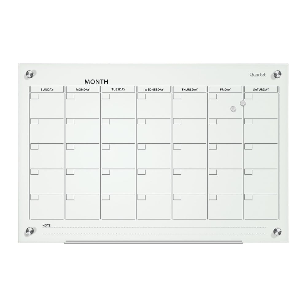 Quartet Infinity Glass Magnetic Unframed Monthly Calendar Whiteboard, 24in x 36in, White MPN:GC3624F