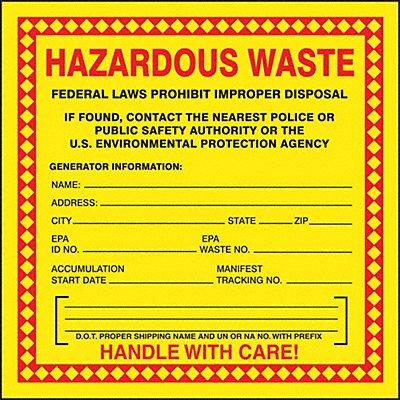 DOT Handling Label Waste 6 W PK100 MPN:MHZW20EVC