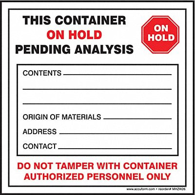 DOT Handling Label Waste 6 W PK100 MPN:MHZW26EVC