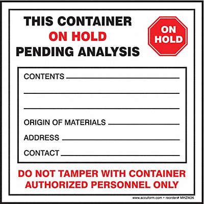 DOT Handling Label Waste 6 W PK250 MPN:MHZW26EVL