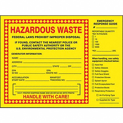 DOT Handling Label Waste 8 Label W PK25 MPN:MHZW27PSP