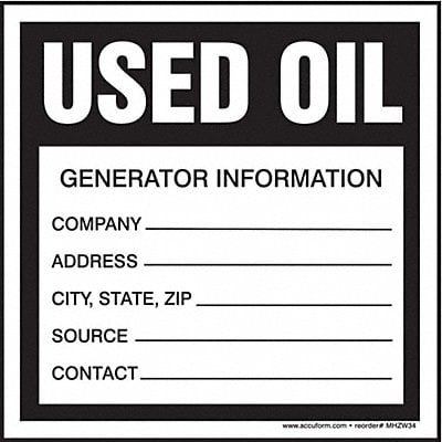 DOT Handling Label Waste 6 W PK100 MPN:MHZW34EVC