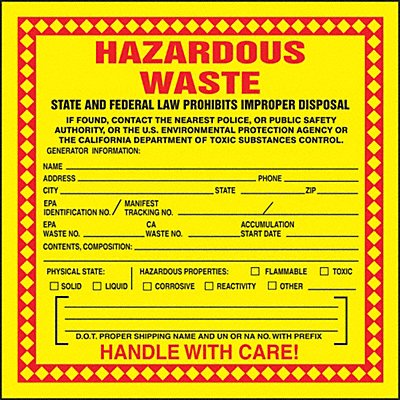 DOT Handling Label Waste 6 W PK100 MPN:MHZWCAEVC