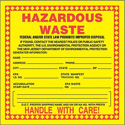 DOT Handling Label Waste 6 W PK25 MPN:MHZWNJEVP