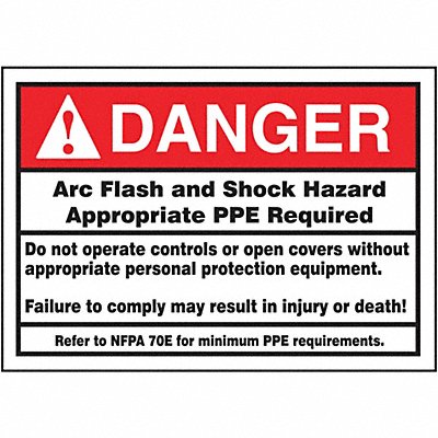 Arc Flash Label 3 1/2 inx5 in Vinyl MPN:LELC134