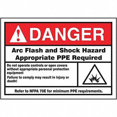 Arc Flash Label 3 1/2 inx5 in Vinyl MPN:LELC136