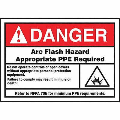 Arc Flash Label 3 1/2 inx5 in Vinyl MPN:LELC140