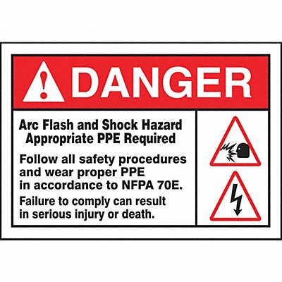 Arc Flash Label 3 1/2 inx5 in Vinyl MPN:LELC313