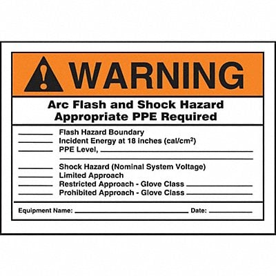 Arc Flash Label 3 1/2 inx5 in Vinyl MPN:LELC318